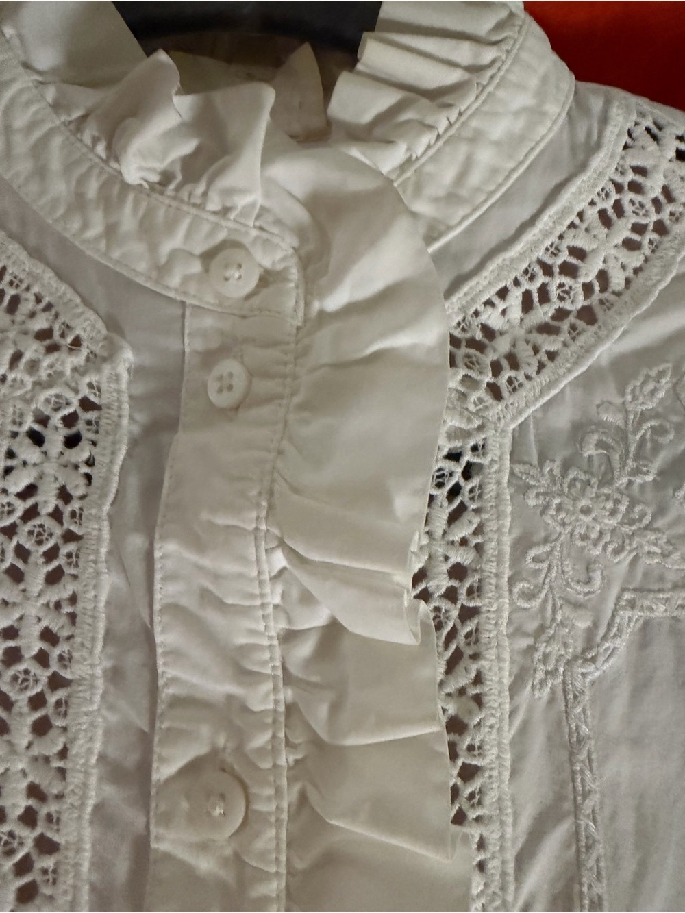 Sezane Ulysse White Victorian Ruffle Lace Button-Up Blouse - Picture 7 of 10
